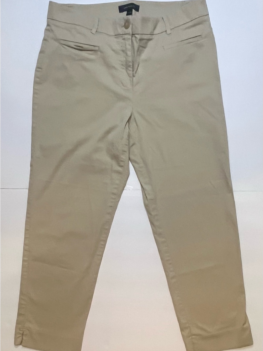Ann Taylor Khaki Cropped Ankle Pants Size 8 Beige Cotton Stretch Career Casual